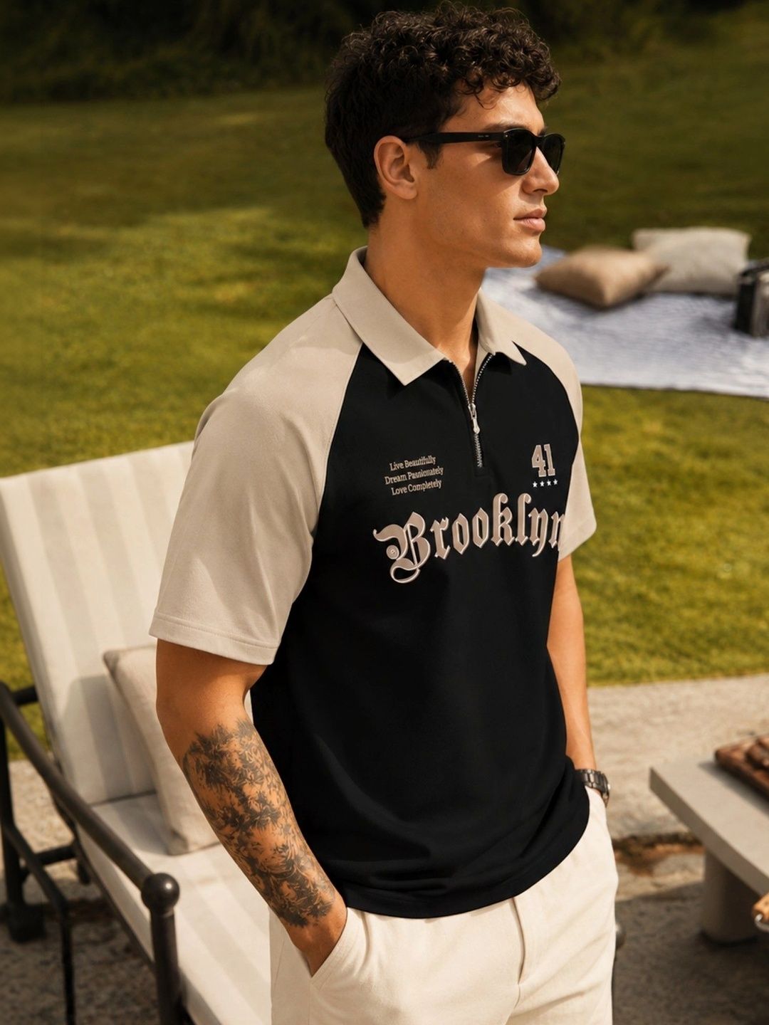 JUMPCUTS Men Typography Printed Polo Collar T-shirt