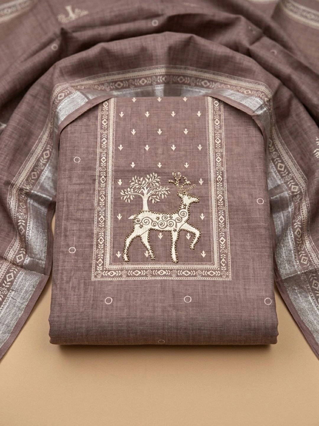 Meena Bazaar Printed Linen Unstitched Dress Material