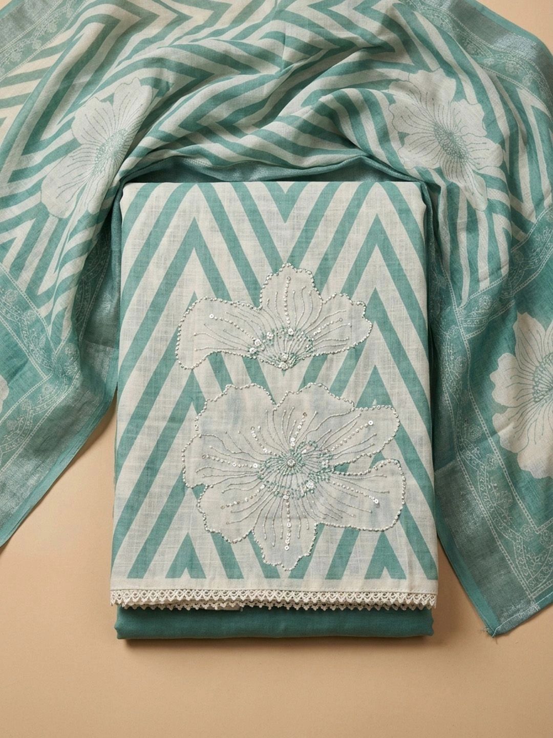 Meena Bazaar Printed Linen Unstitched Dress Material