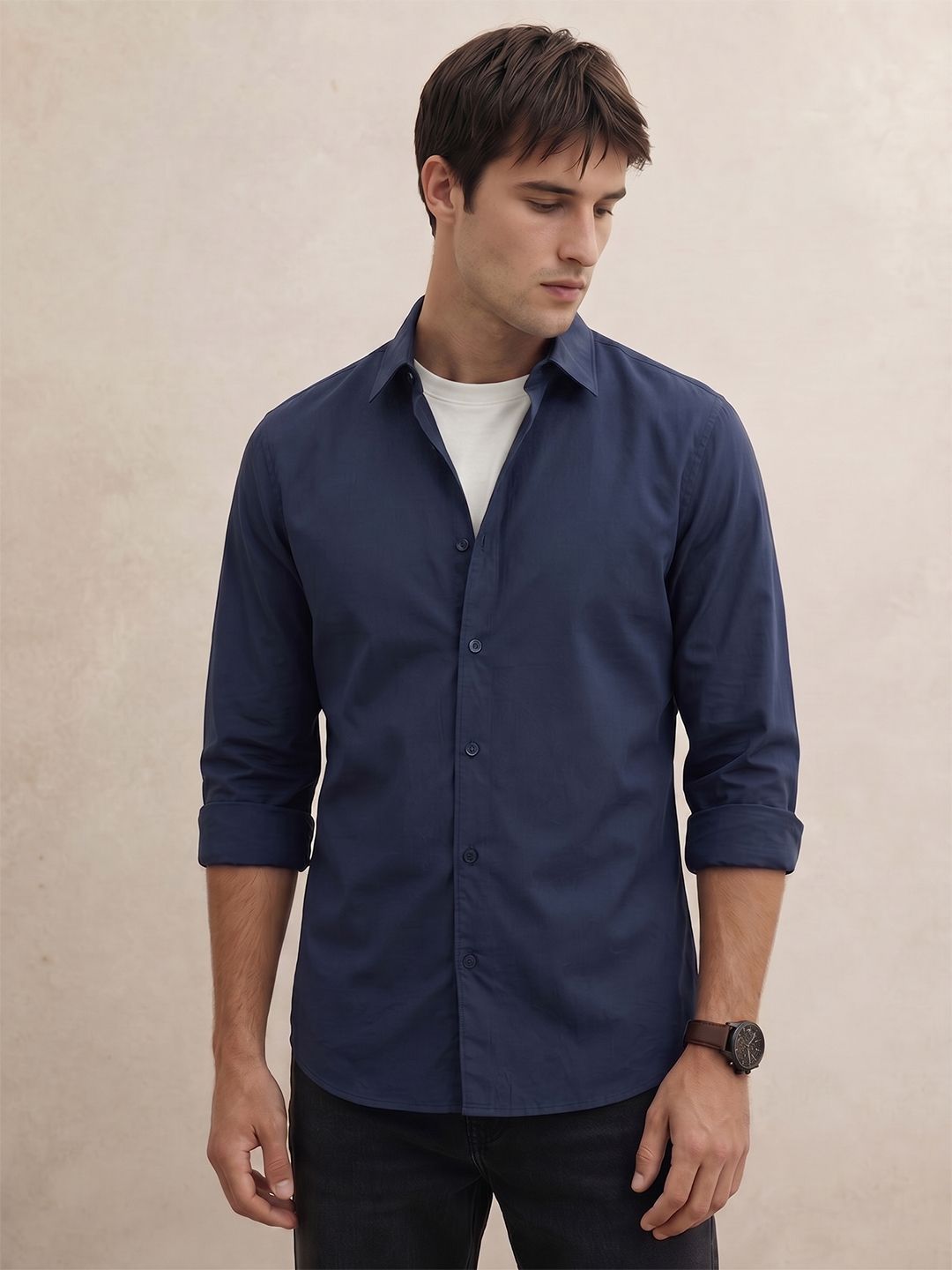 THE SHIRT CODE Spread Collar Casual Shirt