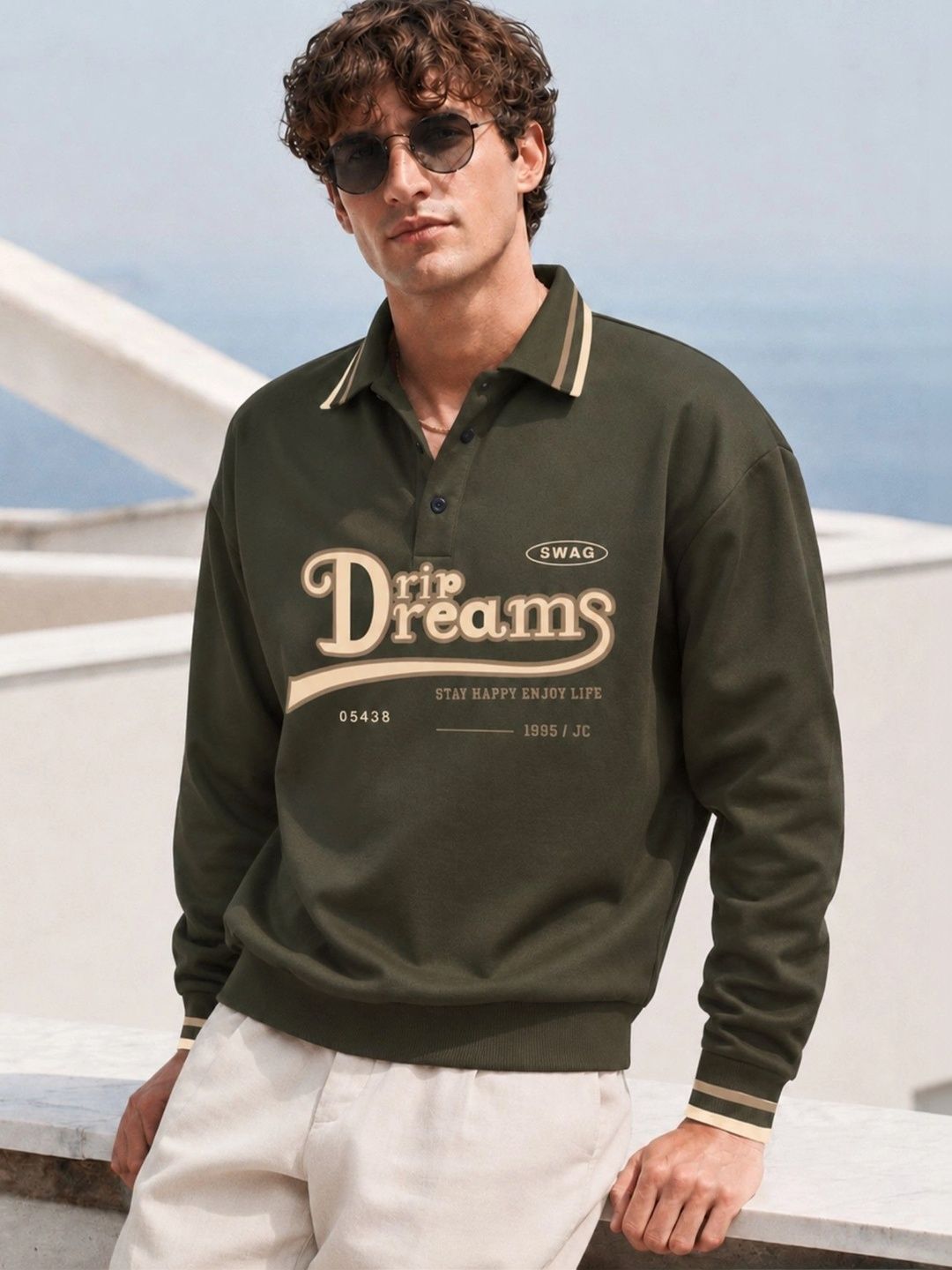 JUMPCUTS Men Typography Printed Polo Collar T-shirt