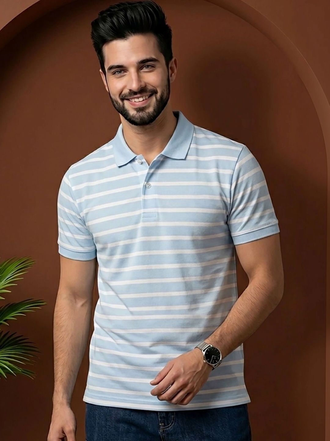 Moda Rapido Men Striped Polo Collar T-shirt