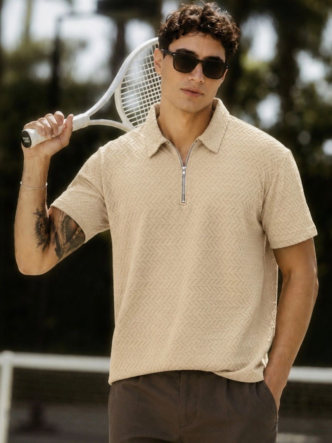 JUMPCUTS Men Polo Collar T-shirt