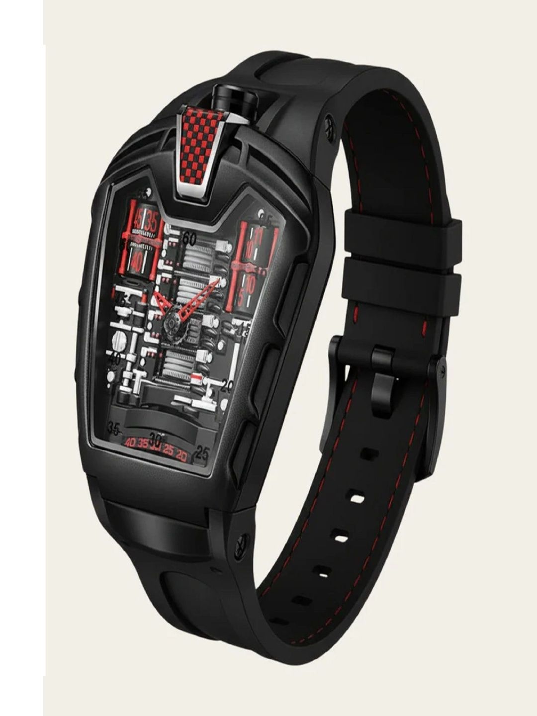 ZIVANCHE ZIVANCHE Men Skeleton Dial & Straps Analogue Motion Powered Watch Ferrari Blk Red