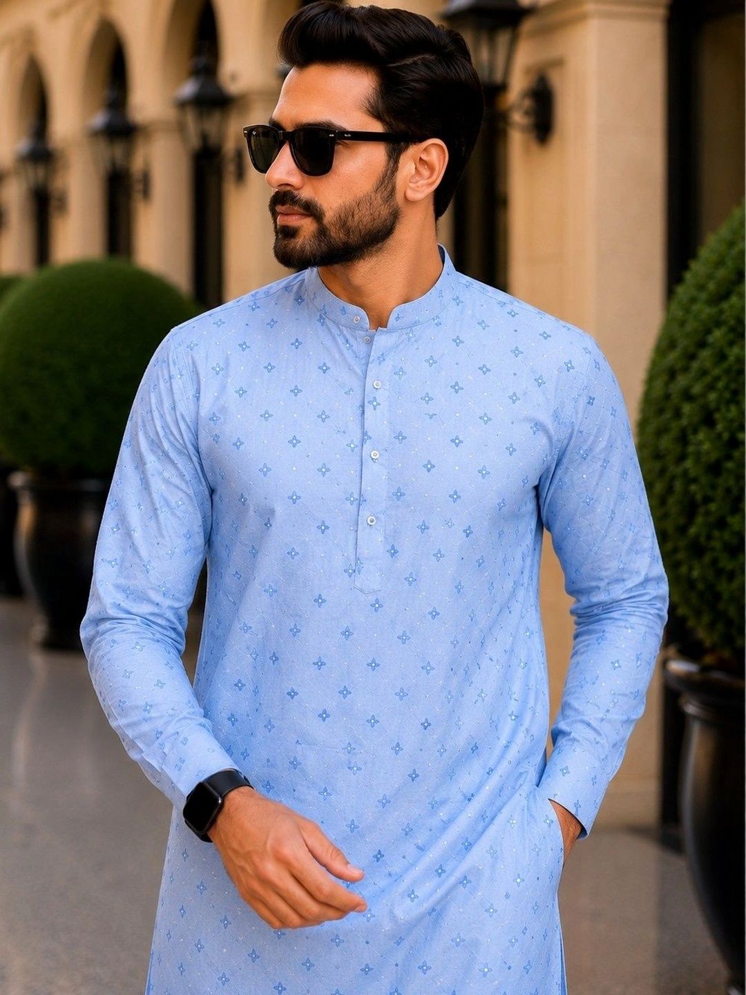 SKYWORRIX Men Geometric Printed Kurta