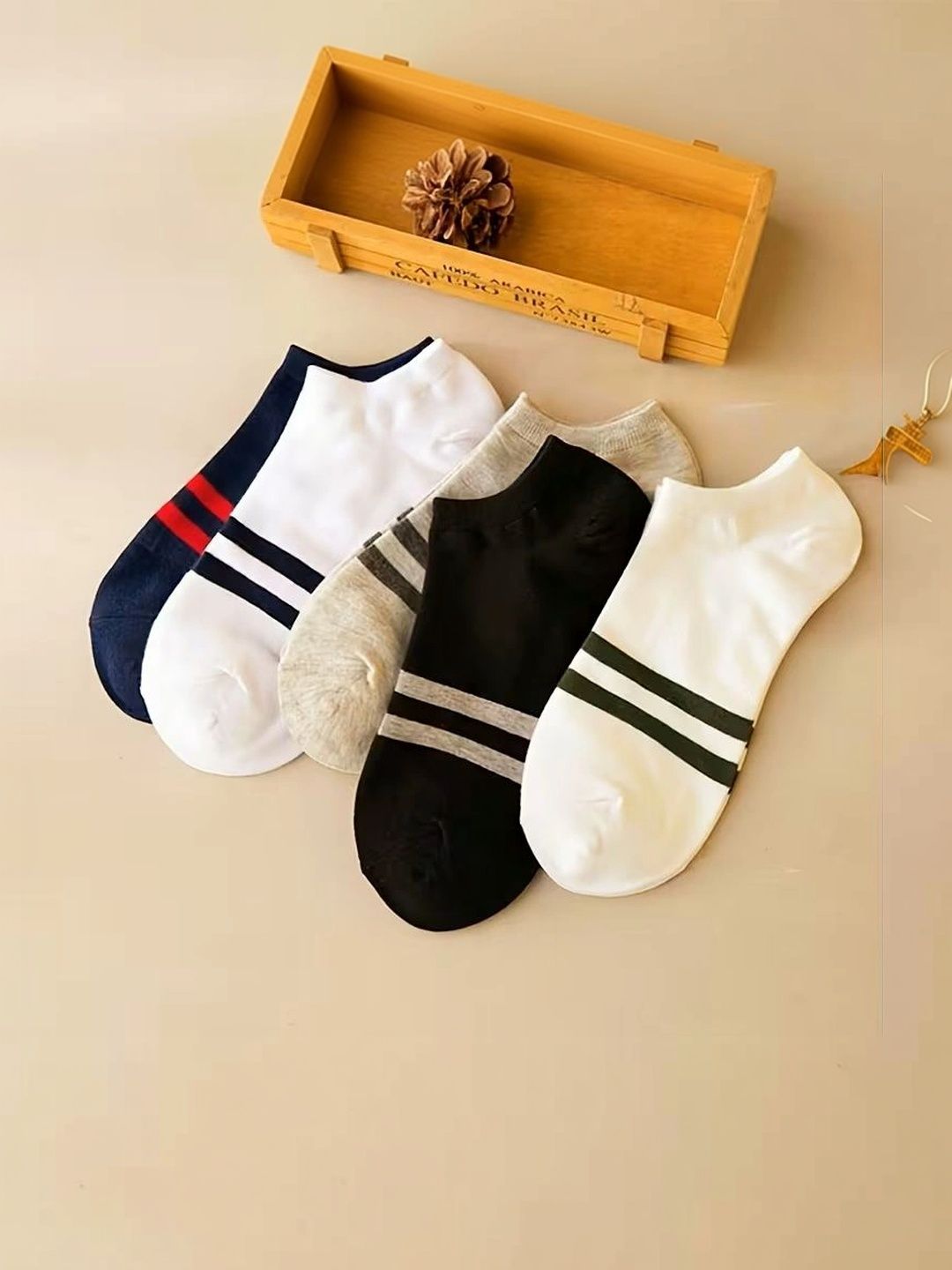 Moda Rapido Men Pack of 5 Cotton Blend Striped Shoe Liners Socks