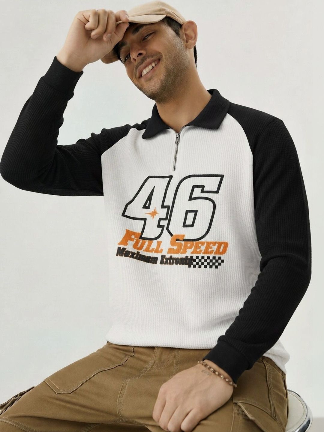 Mobox Men Typography Colourblocked Polo Collar T-shirt