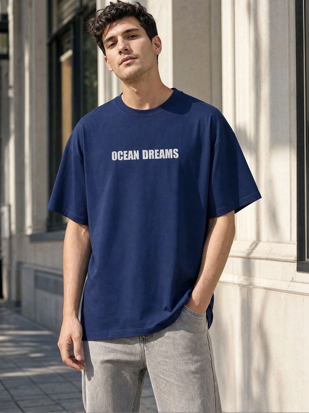 NOBERO Men Printed Drop-Shoulder Sleeves T-shirt