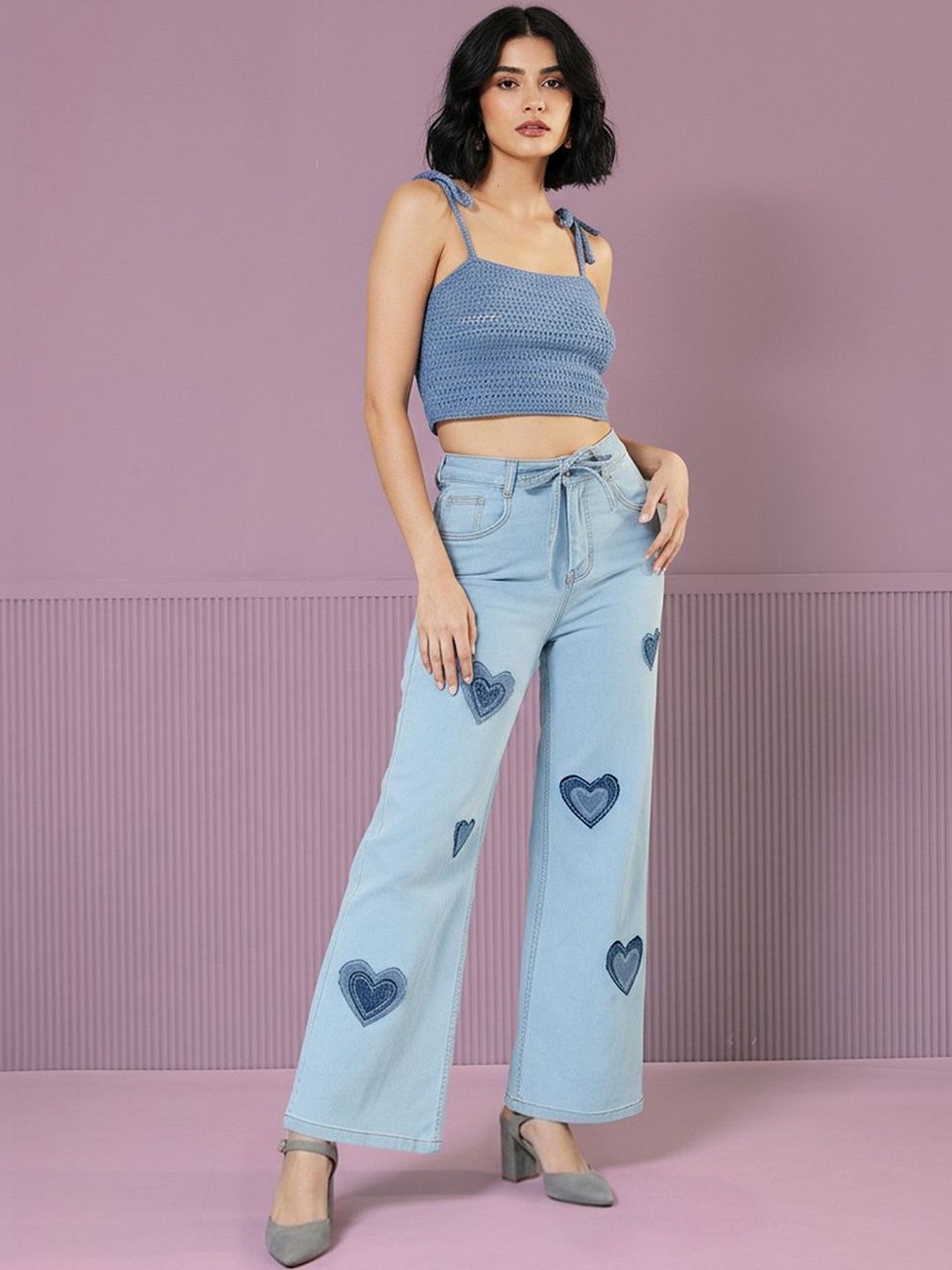 Buy DressBerry Womens Heart Applique Wide leg High Rise