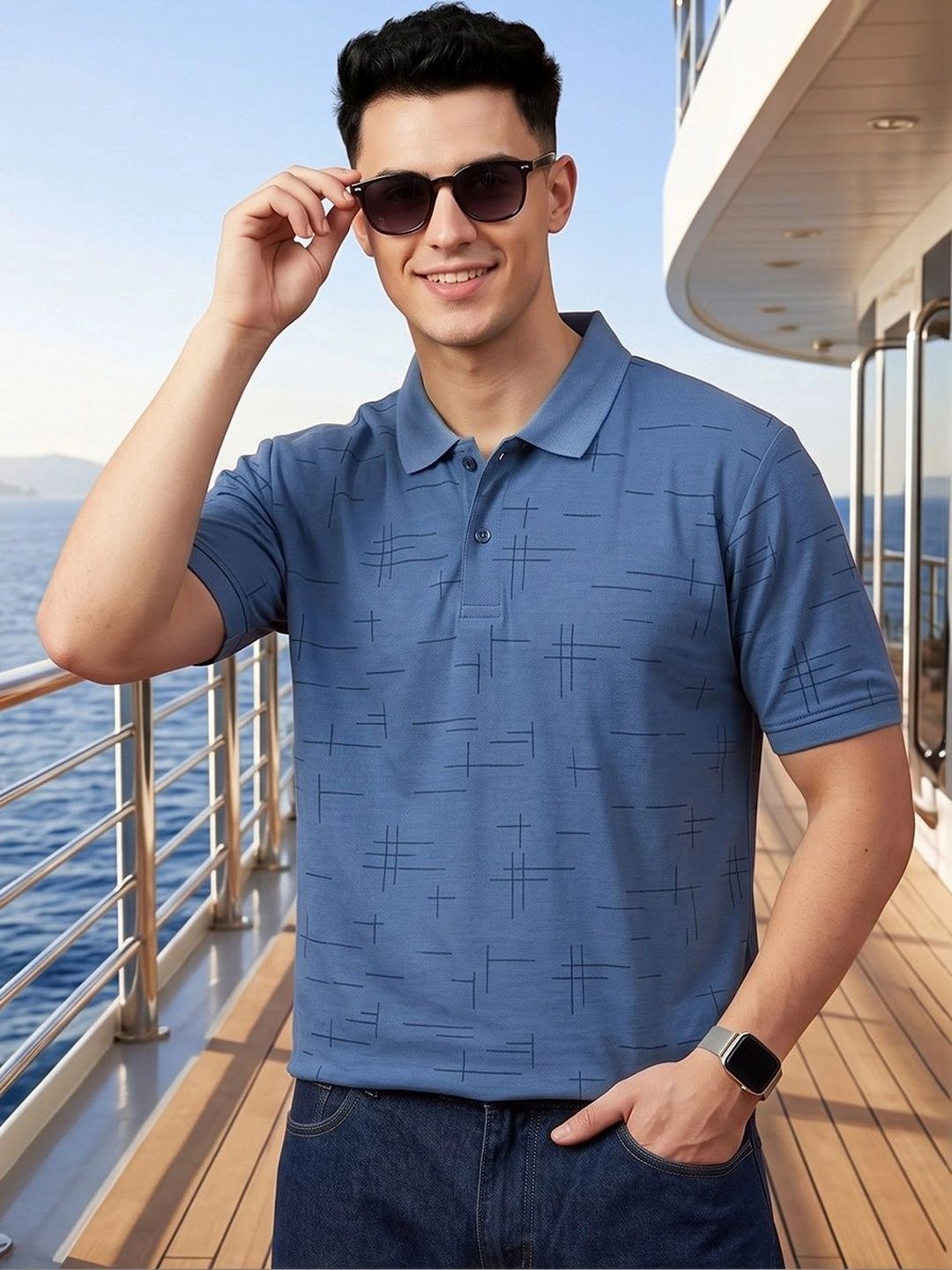 HERE&NOW Men Printed Polo Collar T-shirt