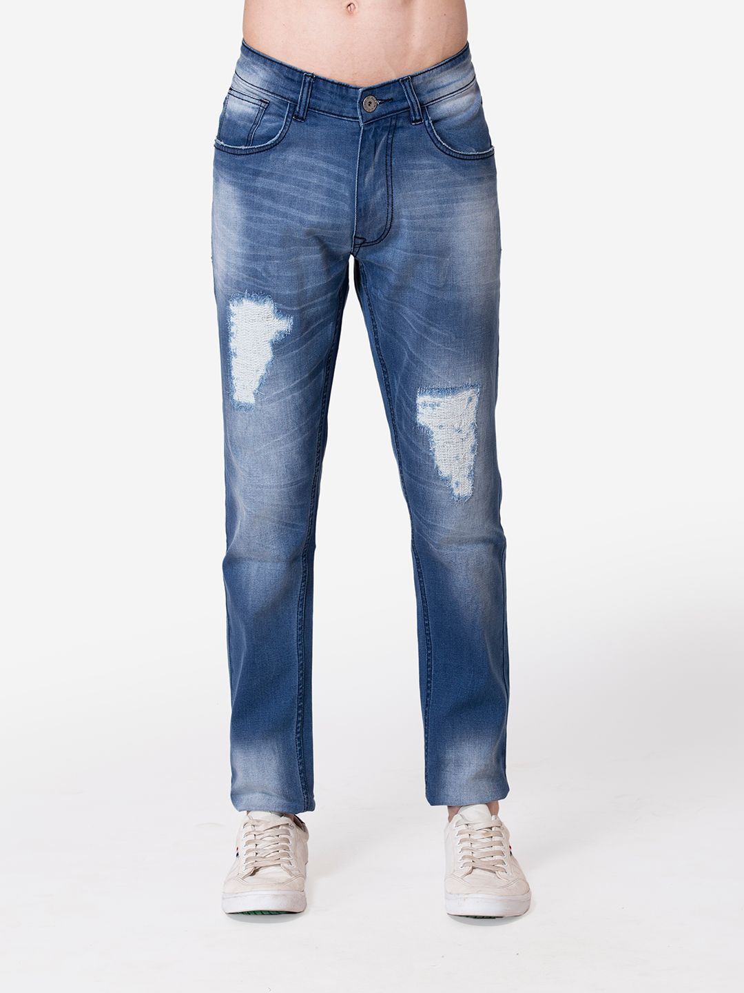 Allen Cooper Men Straight Fit Mildly Distressed Heavy Fade Stretchable Cotton Jeans