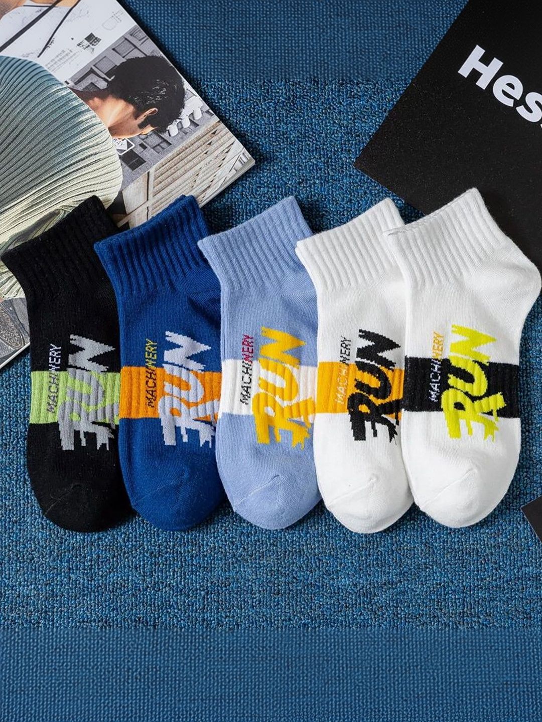 Moda Rapido Men Pack of 5 Cotton Blend Patterned Ankle Length Socks