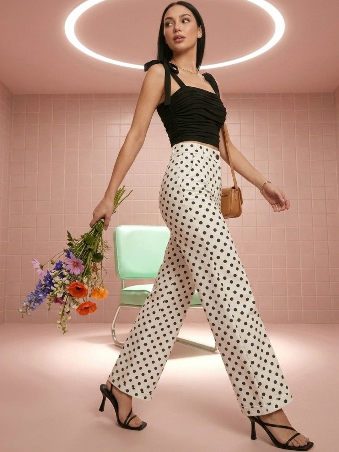 Buy DressBerry Women Polka Dot Printed Comfort Easy Wash Trousers