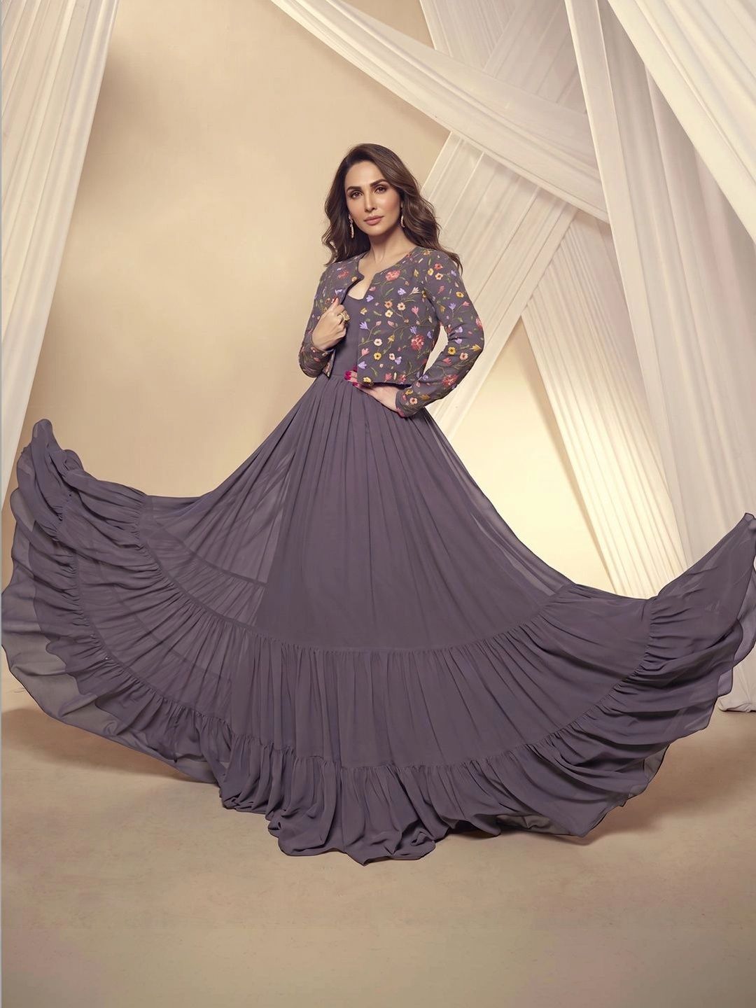 Buy Inddus A-line Maxi Ethnic Dress With Jacket - Ethnic Dresses for Women 24451752