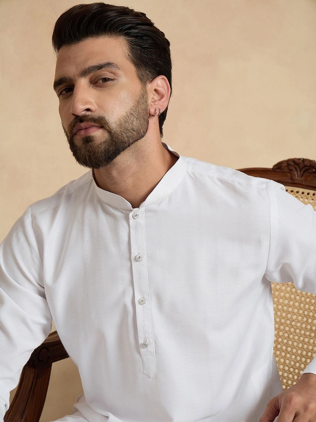 House of Pataudi Mandarin Collar Calf Length Straight Kurta