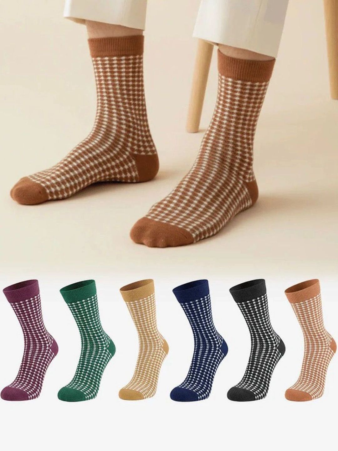 Moda Rapido Men Pack of 6 Checked Calf Length Socks