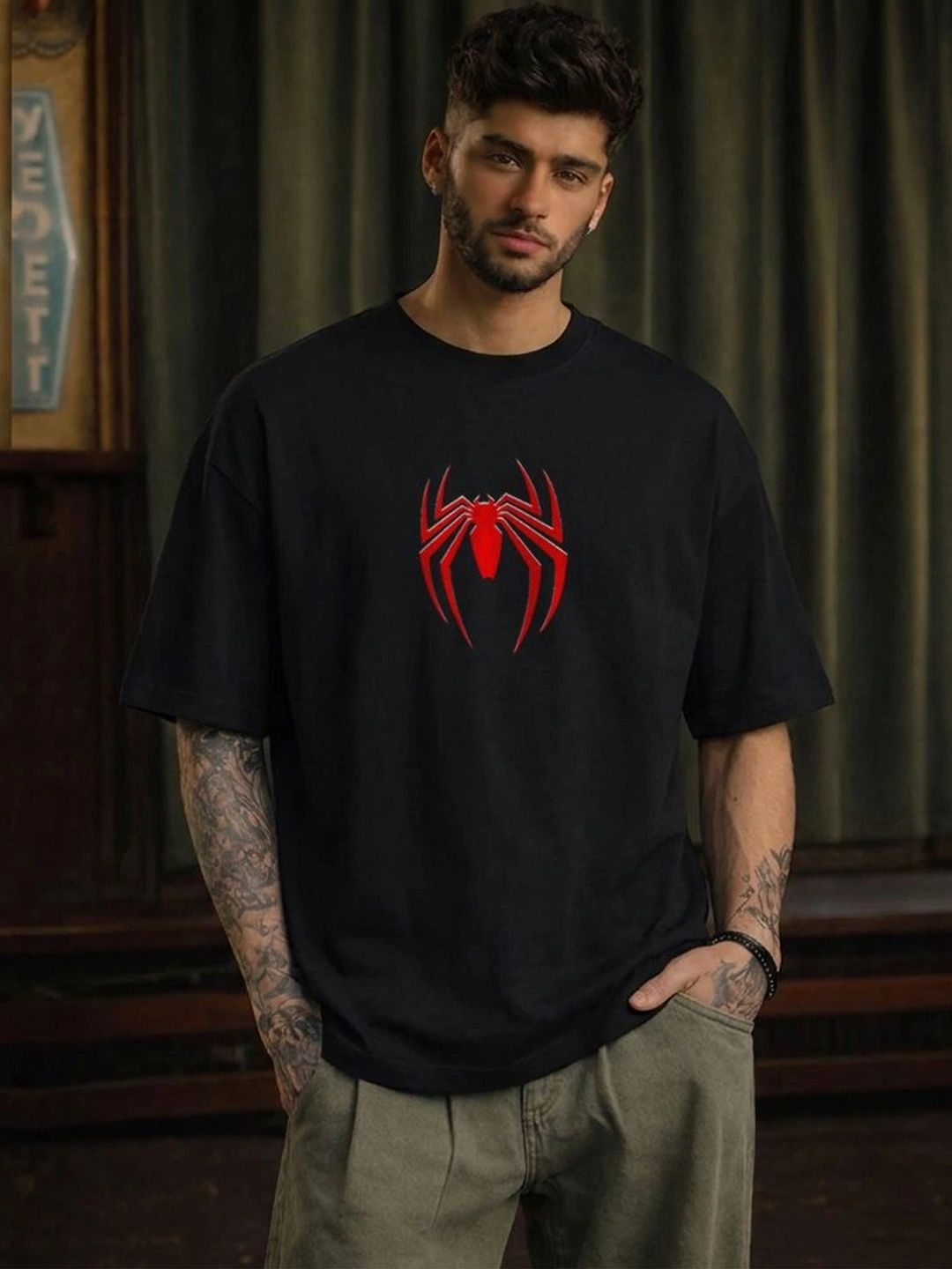 TeeVybe Men Printed Drop-Shoulder Sleeves T-shirt