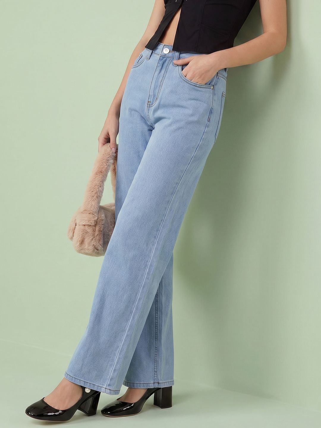 DressBerry DressBerry Women Wide Leg Light Fade Stretchable Jeans
