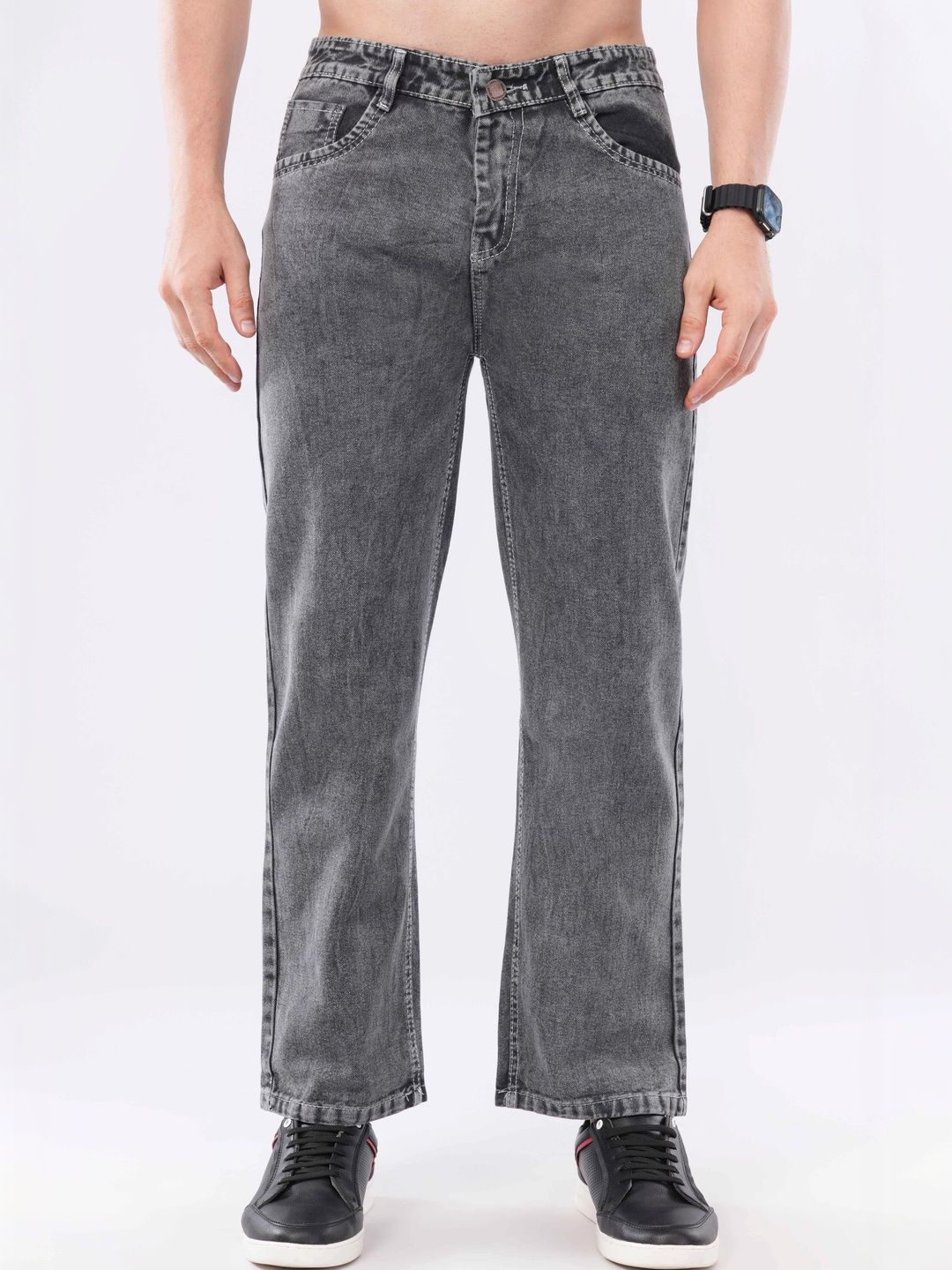 Ygdeal Men Wide Leg Mid-Rise Jeans