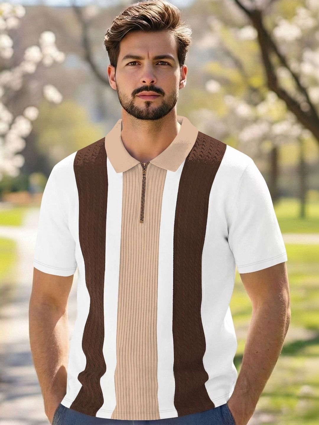 HERE&NOW Men Colourblocked Polo Collar T-shirt