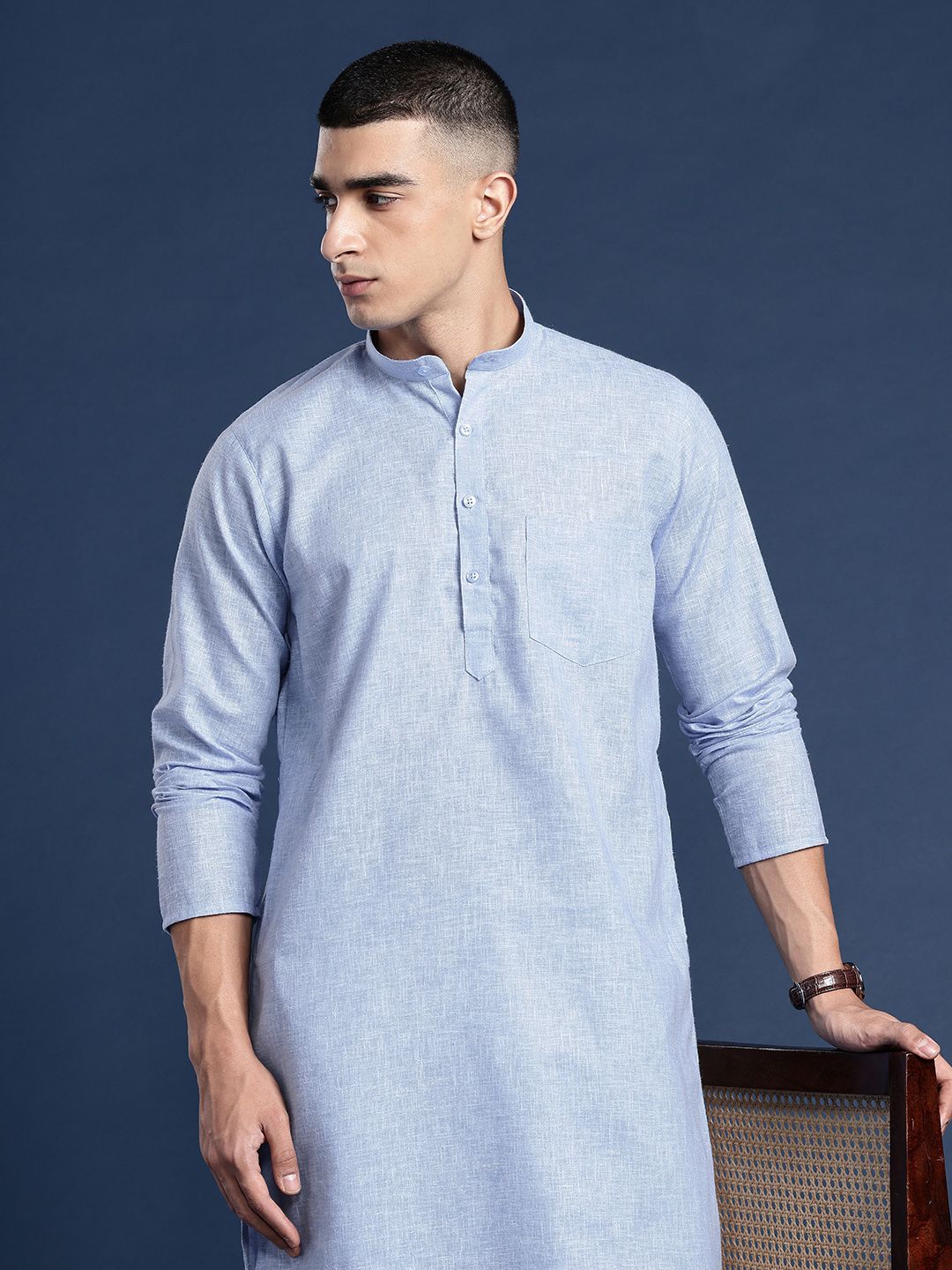 DIVISIVE Band Collar Straight Kurta