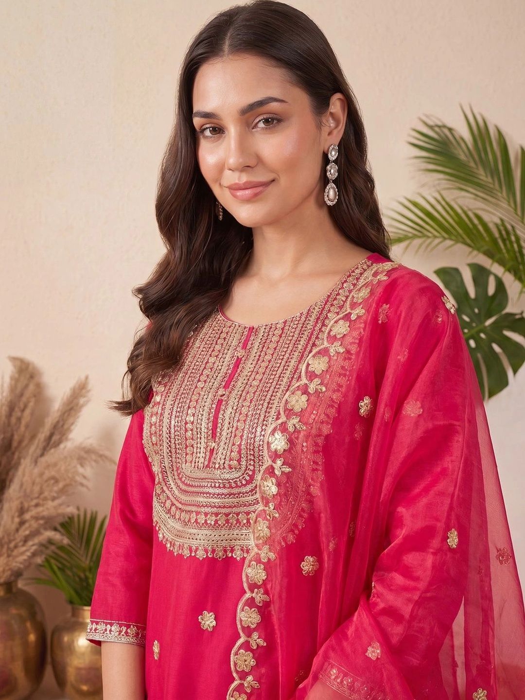 Indo Era Indo Era Women Ethnic Motifs Embroidered Regular Kurta with Trousers & With Dupatta