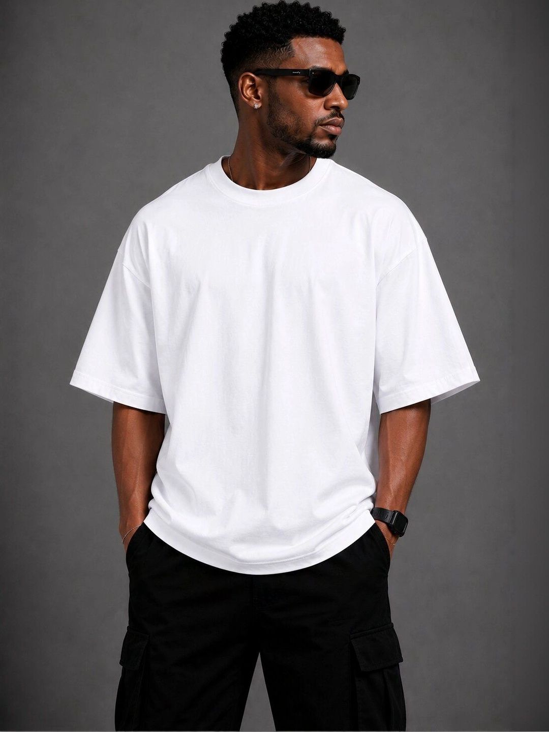 HERE&NOW Men Printed Drop-Shoulder Sleeves T-shirt