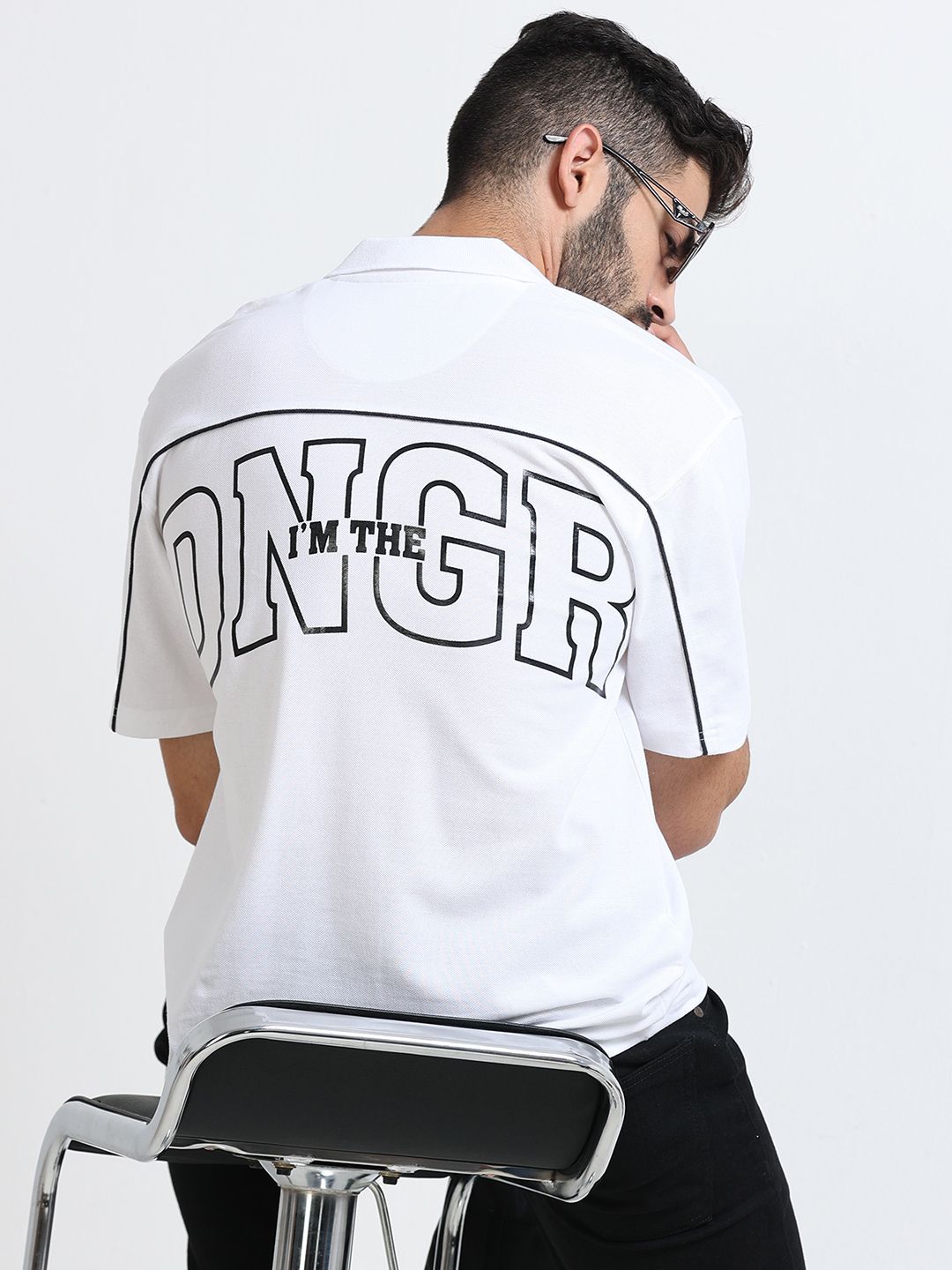 glitchez Men Typography Printed Polo Collar T-shirt