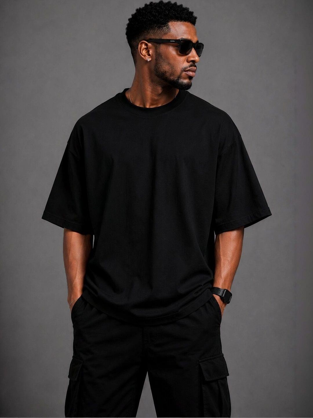 HERE&NOW Men Printed Drop-Shoulder Sleeves T-shirt