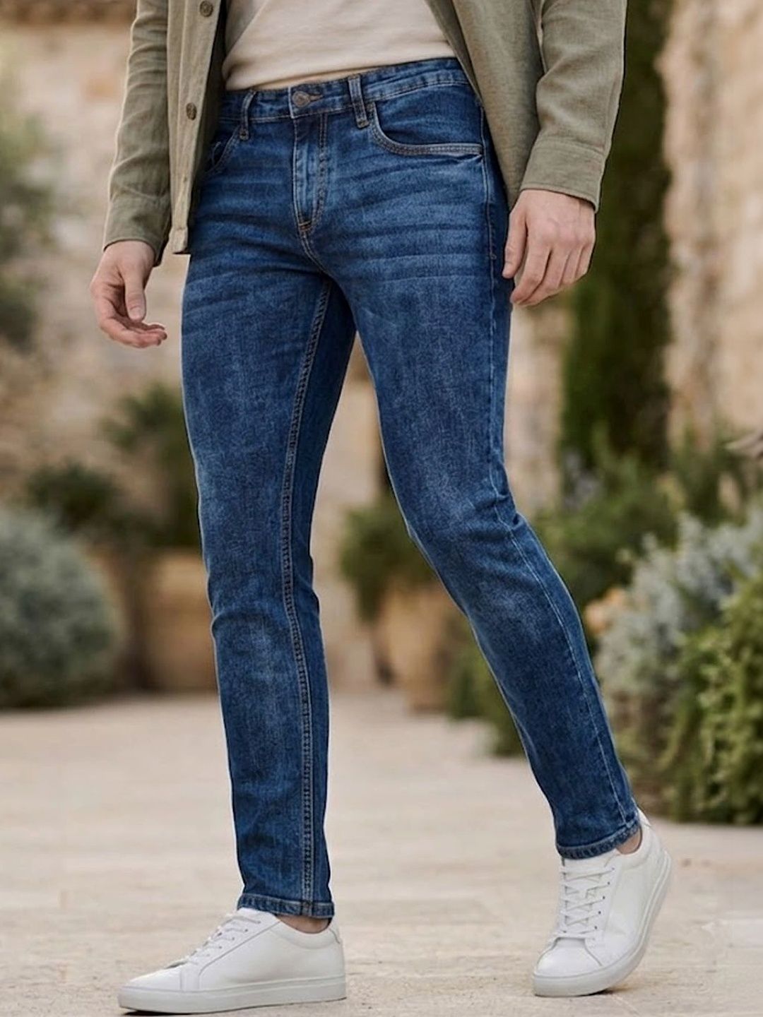 Urbano Fashion Men Skinny Fit Low Distress Heavy Fade Stretchable Cotton Jeans
