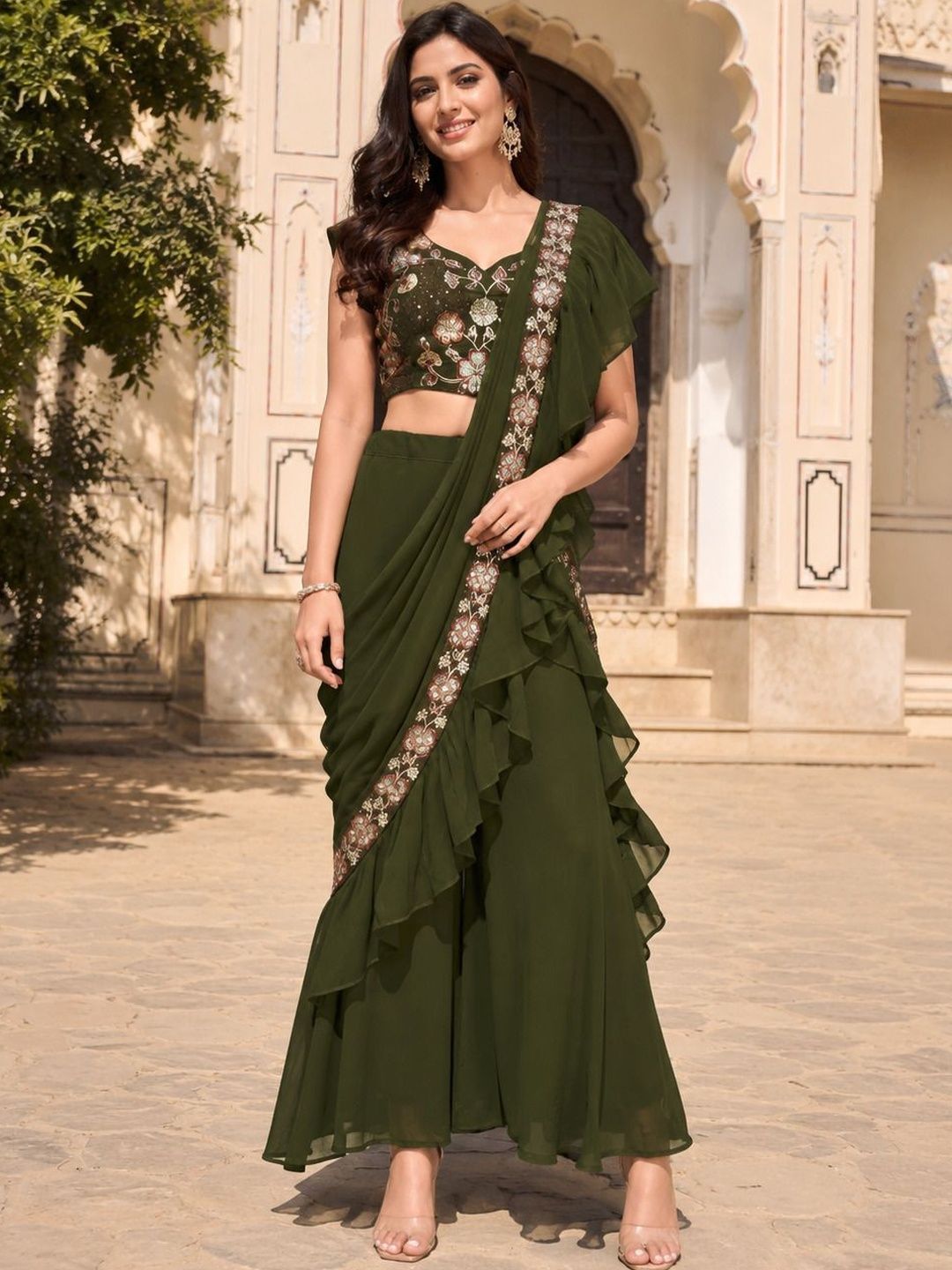 PATLANI STYLE Ruffle Palazzo Saree