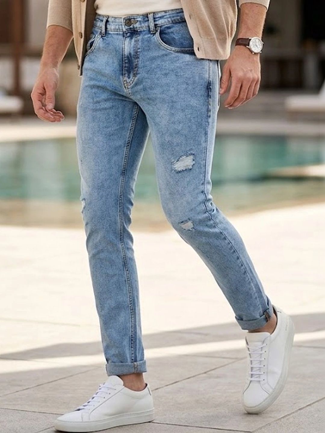 Urbano Fashion Men Slim Fit Mildly Distressed Heavy Fade Stretchable Cotton Jeans