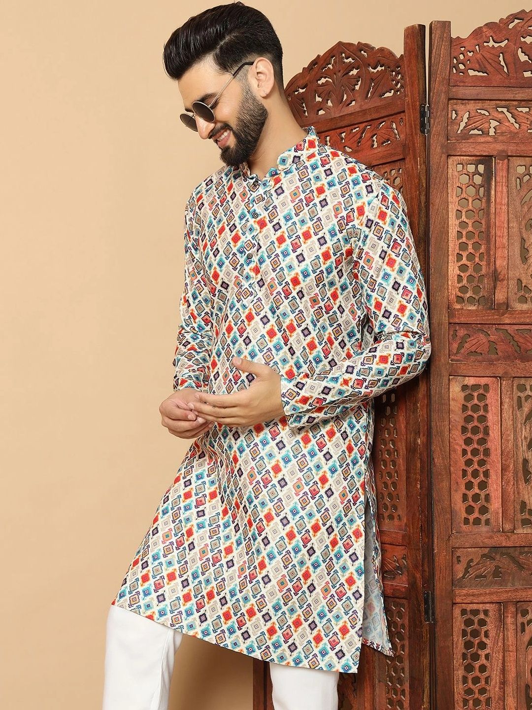 Sangria Men Geometric Printed Kurta