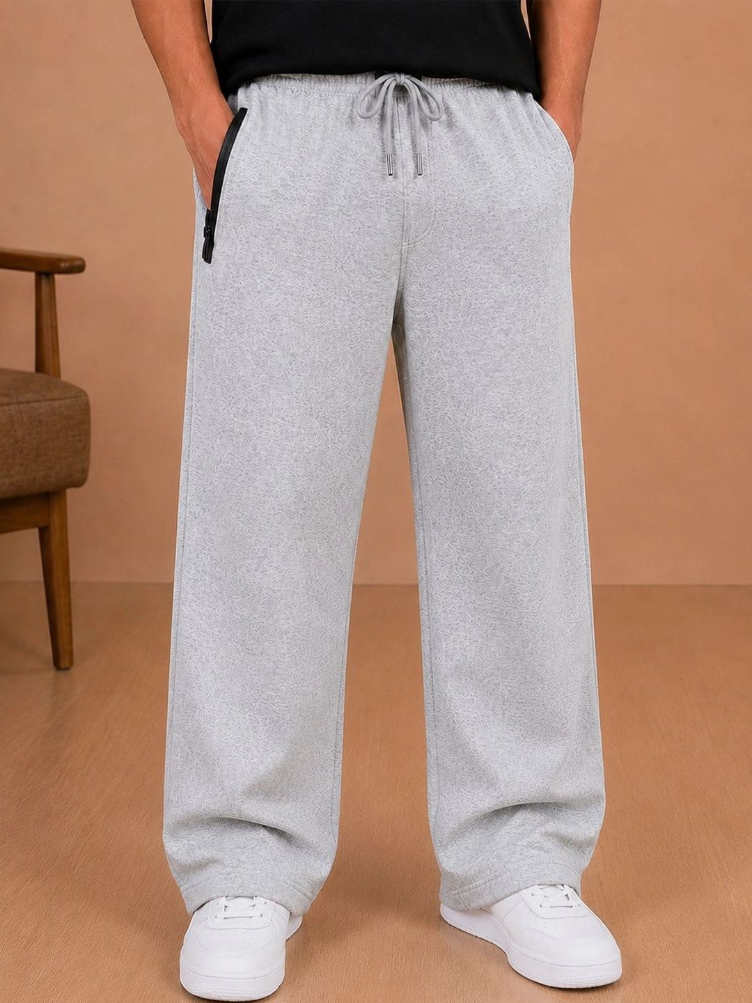 RETWE Men Relaxed Fit Zipper Pocket Track Pants