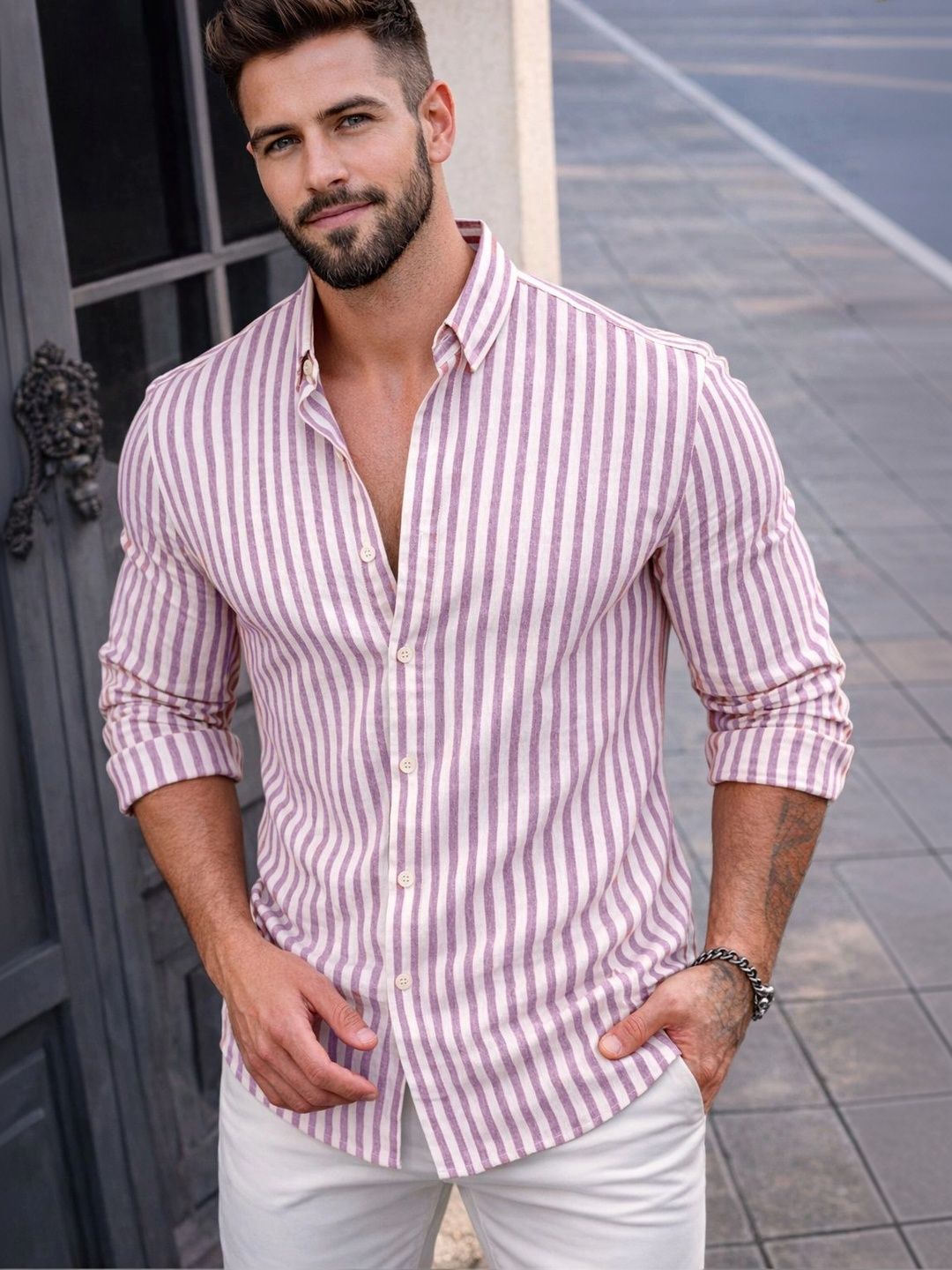 SAKHWALA Men Standard Striped Casual Shirt
