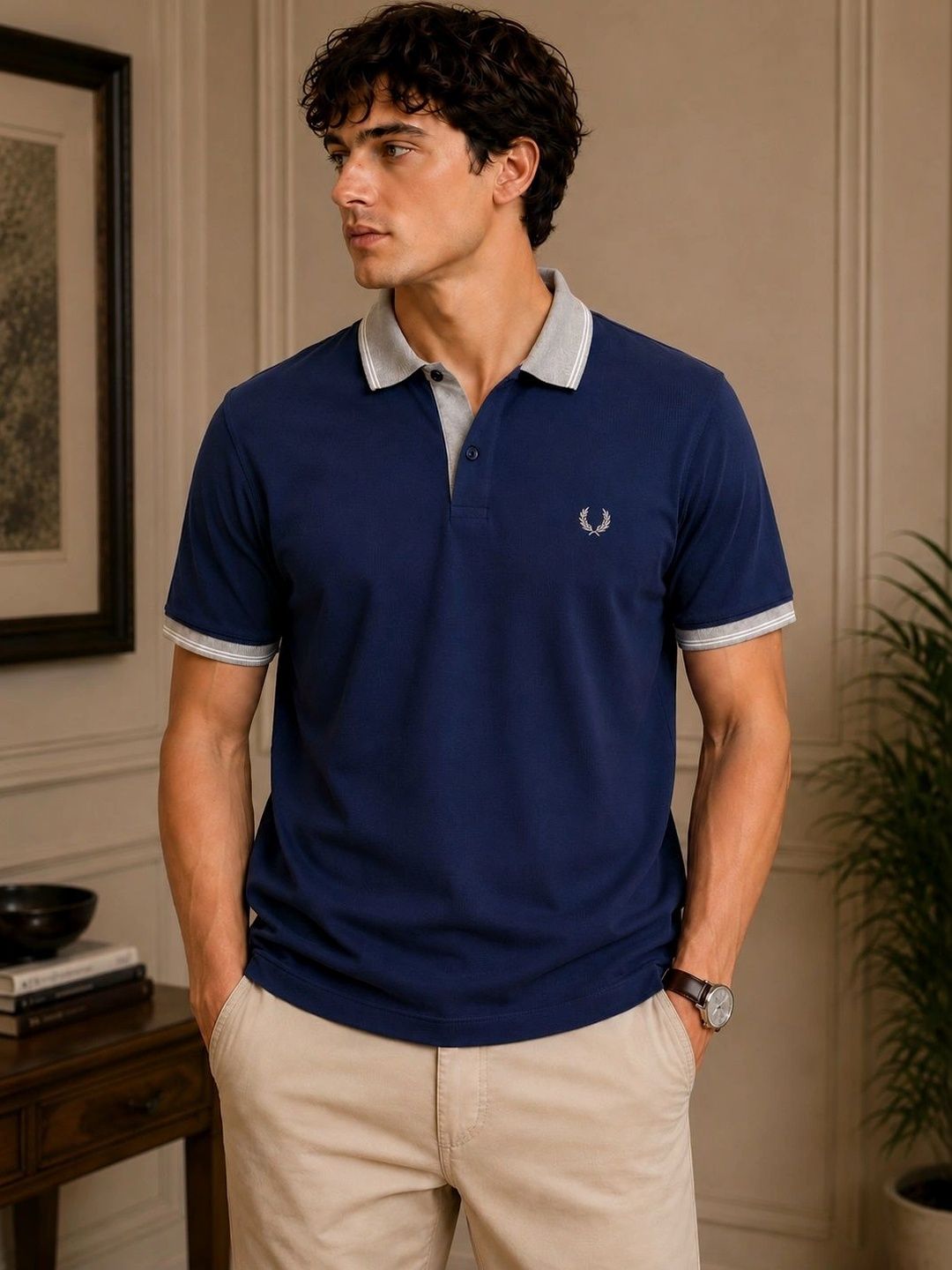 Raves Men Brand Logo Polo Collar Bio Finish Cotton T-shirt