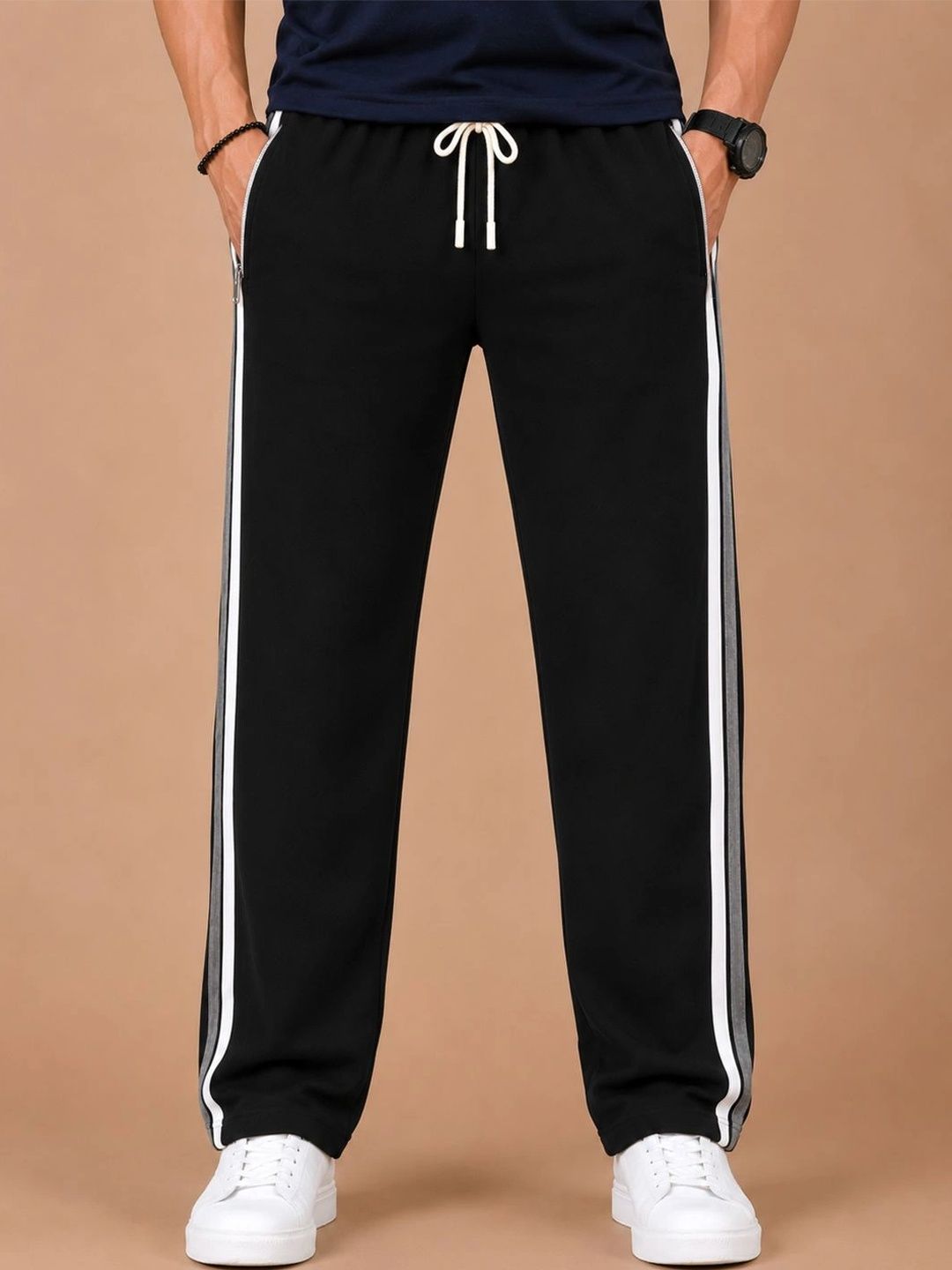 RETWE Men Regular Fit Zipper Pocket Track Pants
