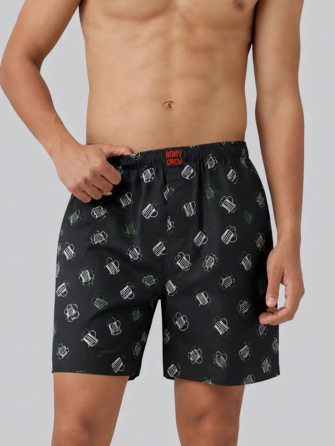 Boxy Crew Mid-Rise Printed Pure Cotton Inner-Elasticated Boxers