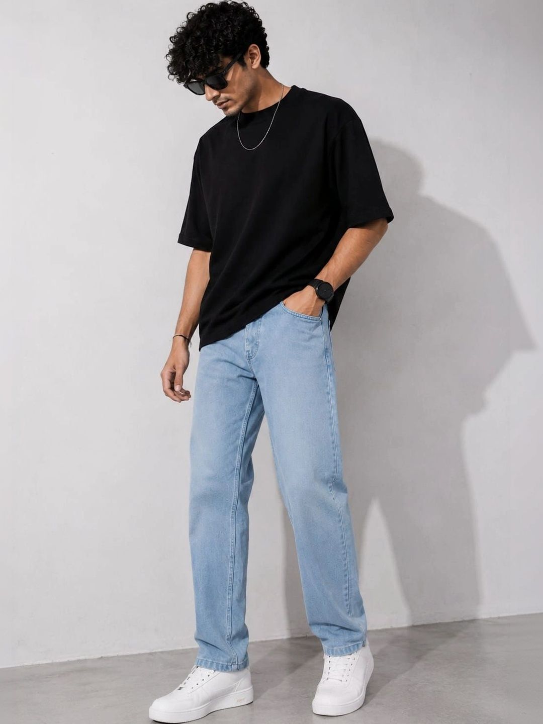 Dot Badges Men No Fade Denim Mid-Rise Mom Fit Jeans