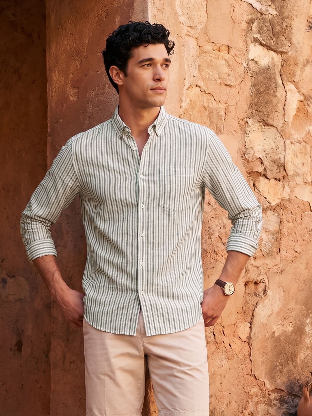 Mast & Harbour Men Vertical Striped Casual Shirt
