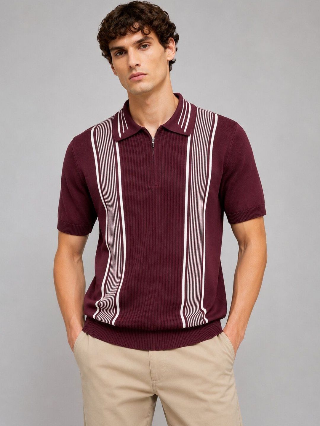 MOHICANS Men Striped Polo Collar T-shirt