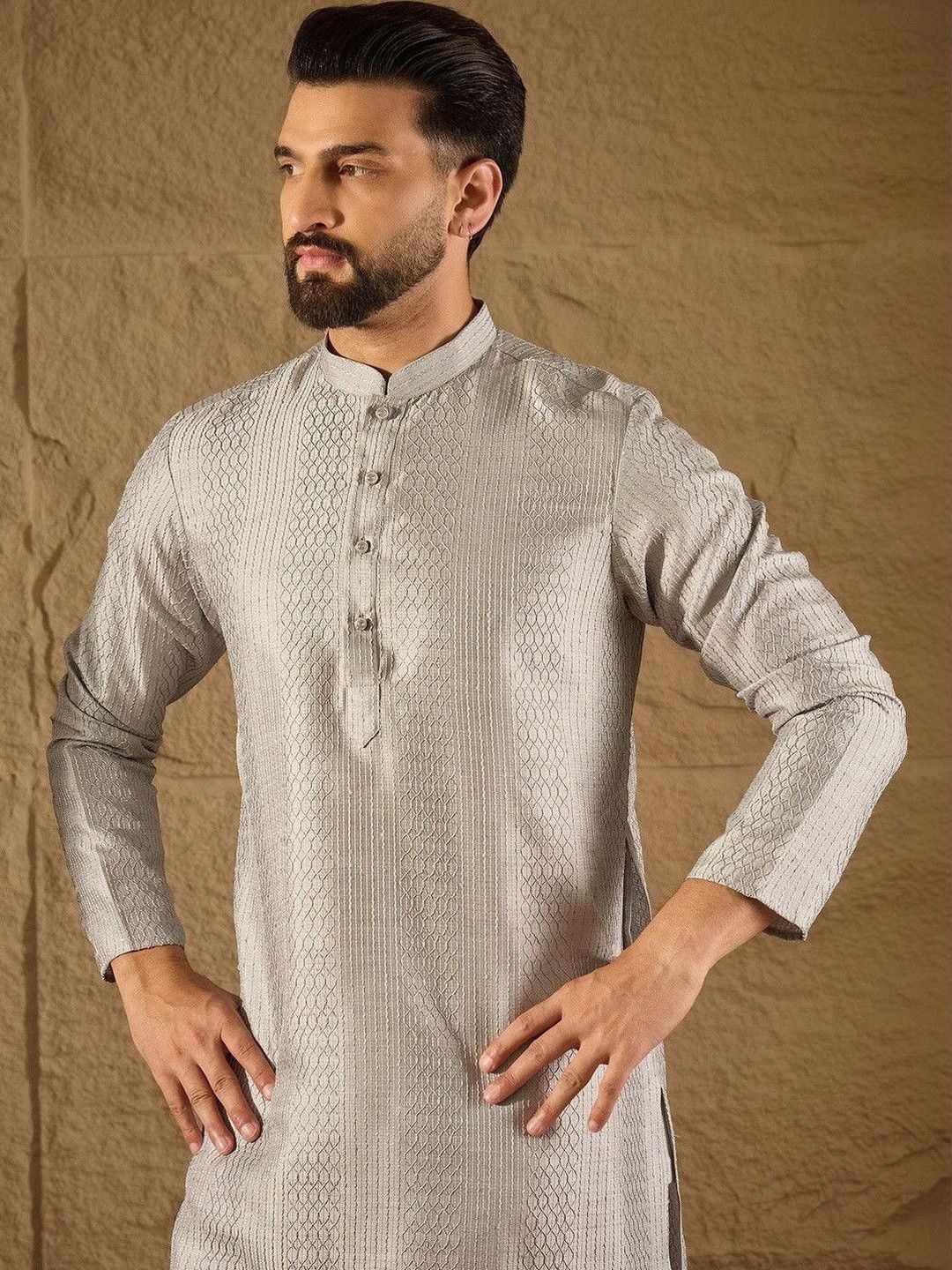 House of Pataudi Embroidered Mandarin Collar Calf Length Straight Kurtas