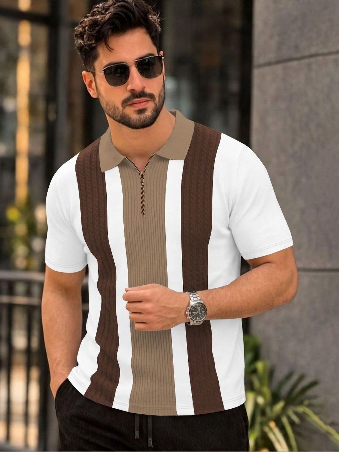 HERE&NOW Men Colourblocked Polo Collar T-shirt