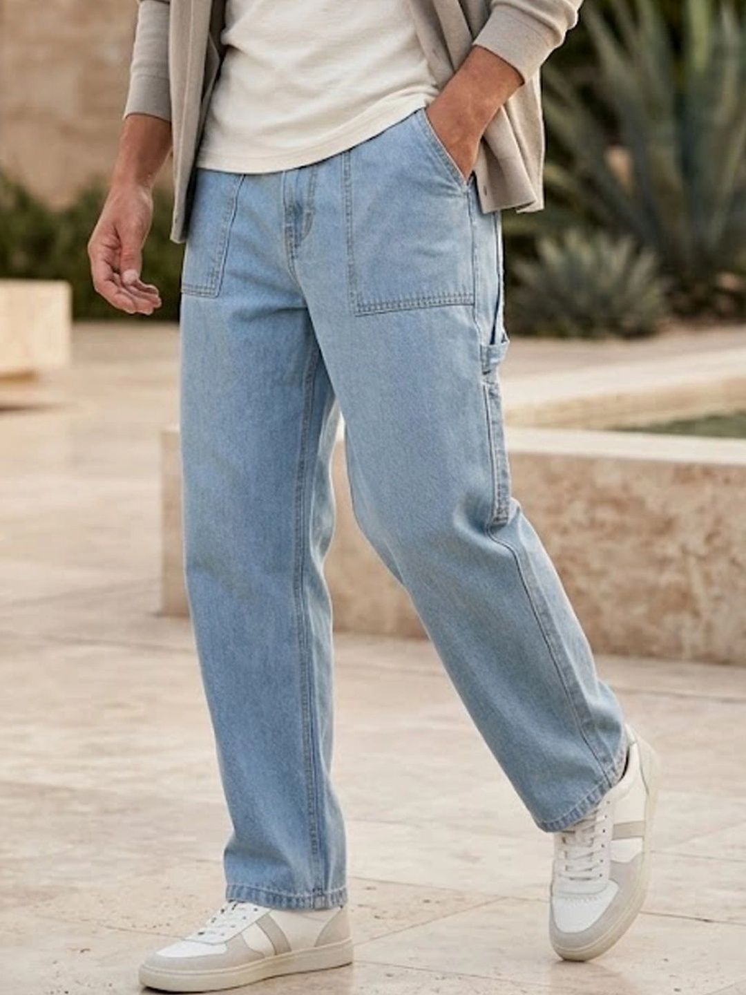 Urbano Fashion Men Loose Baggy Fit Carpenter Cargo Jeans