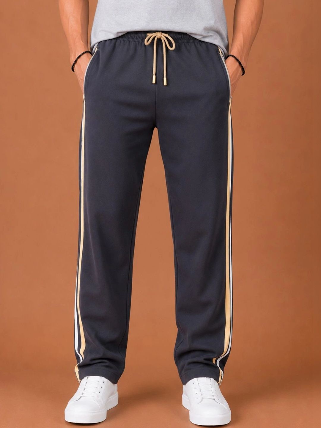 RETWE Men Regular Fit Zipper Pocket Track Pants