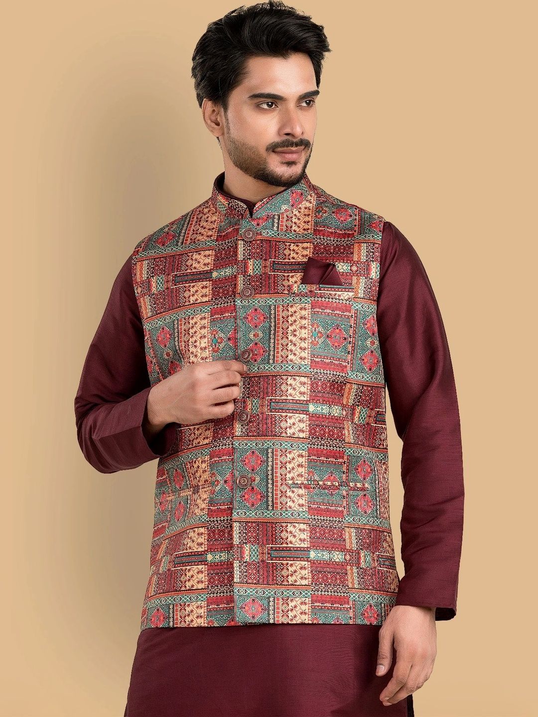 TRENDS OF ETHNIC Printed Mandarin Collar Nehru Jackets