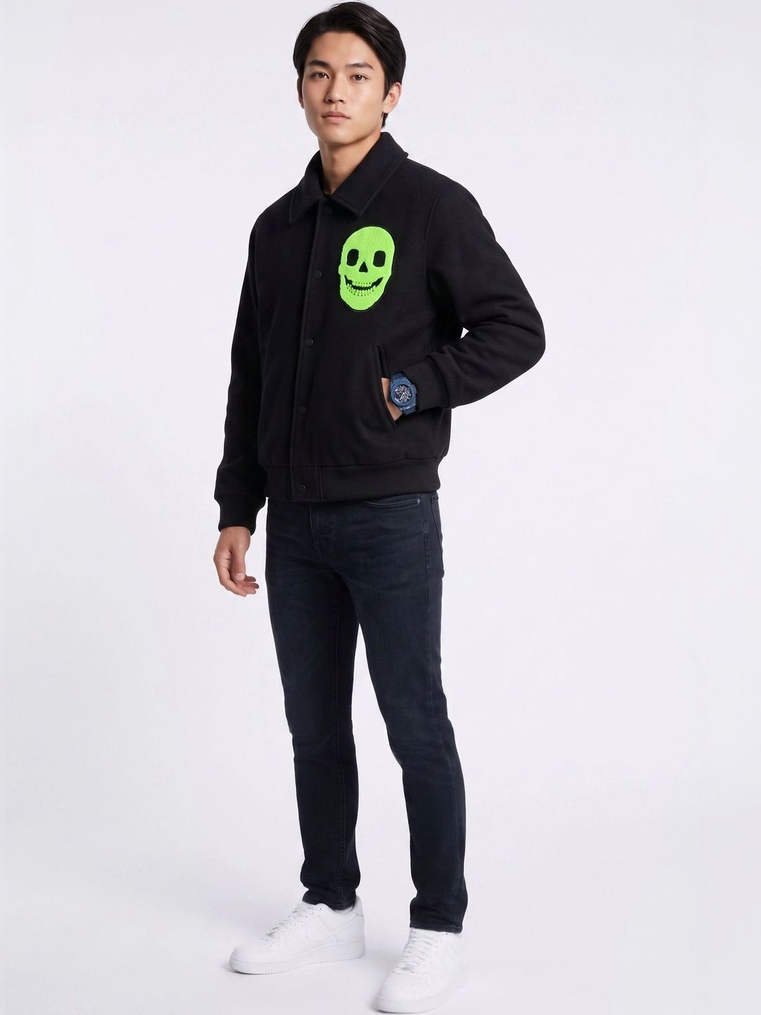 oiin Men Fleece Blend Bomber Jacket