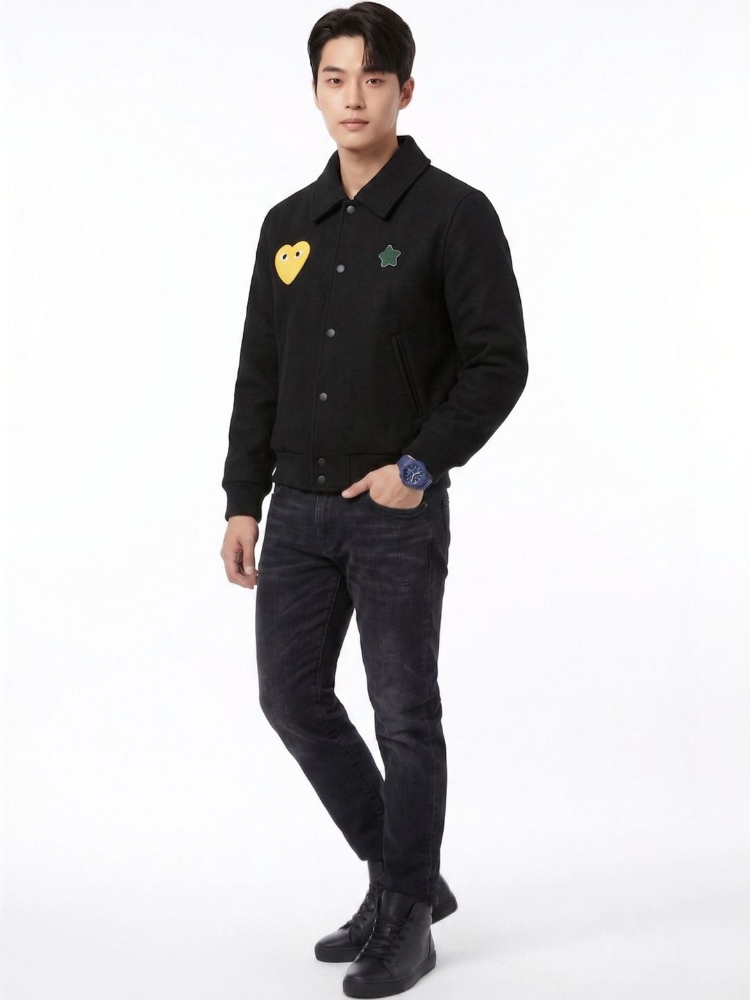oiin Men Fleece Blend Bomber Jacket