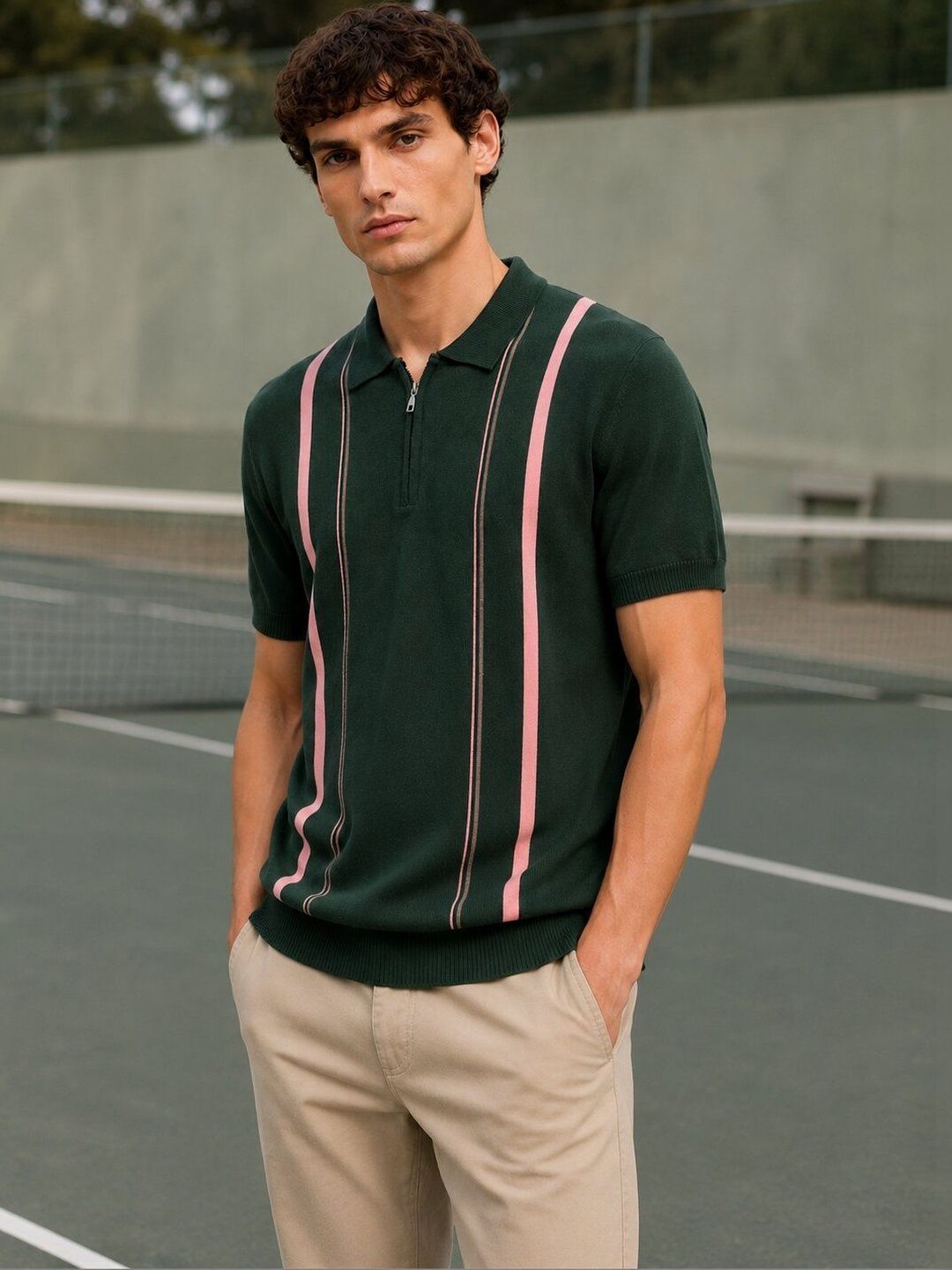 MOHICANS Men Striped Polo Collar T-shirt