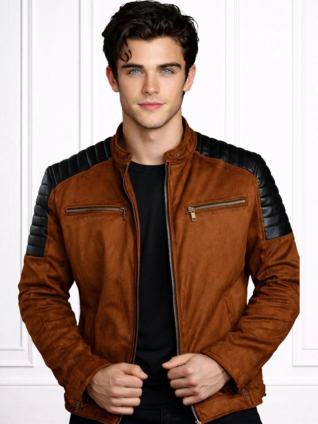 Leather Retail Men Suede Outdoor Biker Jacket
